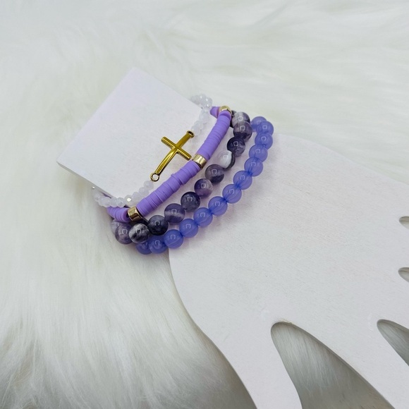 Stainless Steel Cross beaded Arm Candy Bracelet - Lavender Color theme - Picture 5 of 7